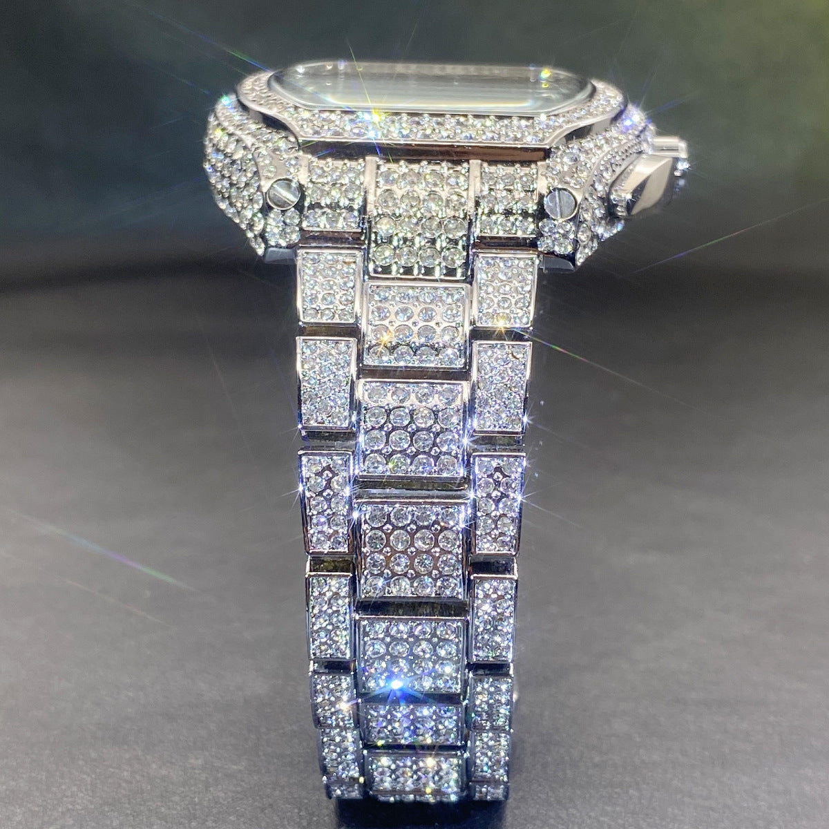 Hip Hop Men's Full Diamond Multi-function Chronograph Luminous Tonneau Quartz Watch