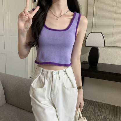 Women's Color-Block Vest For Petite Figures Women's U-Neck