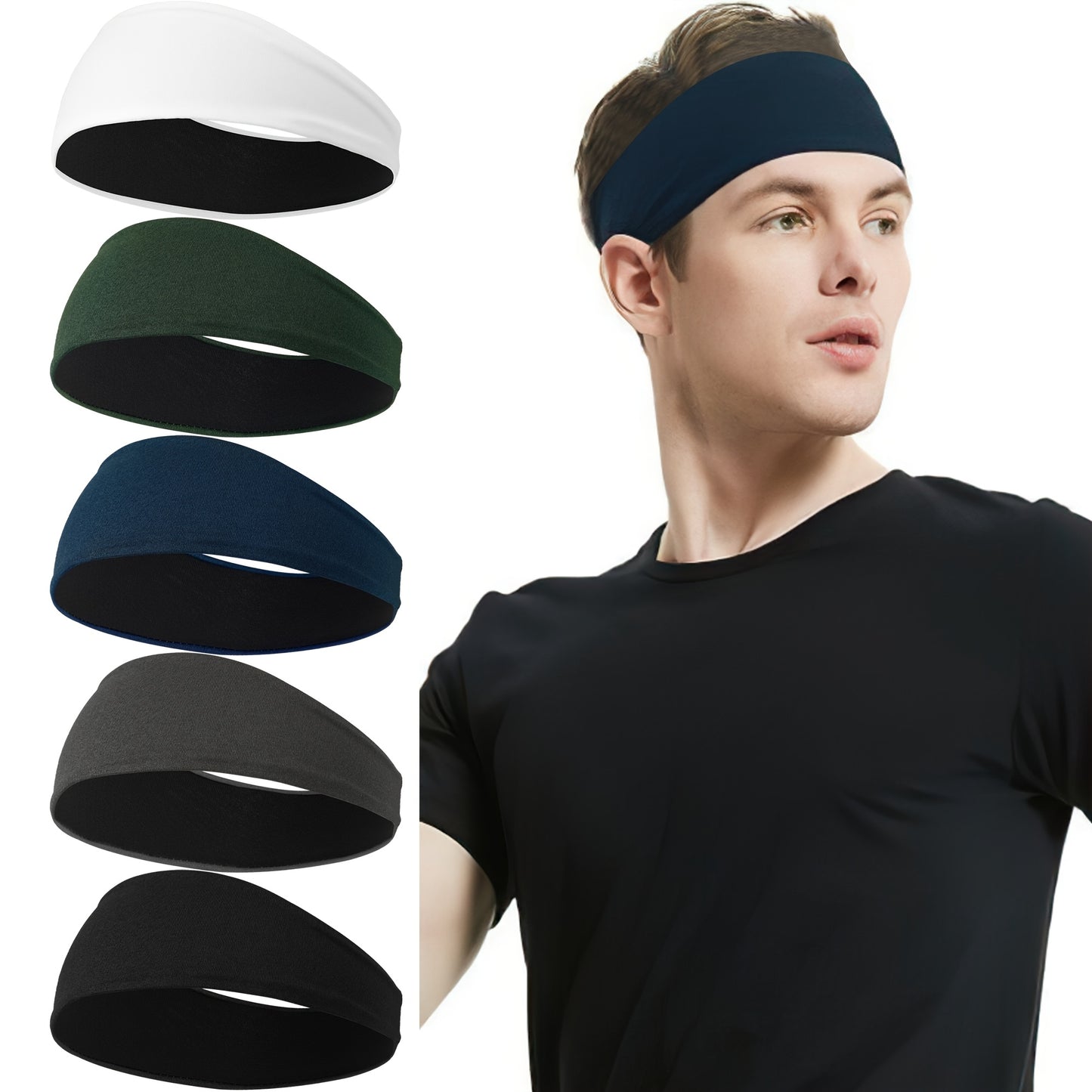 5pcs Sports Headbands For Men, Breathable Mesh Design, Reused & Washed Men's Headband Sweat Bands For Running Yoga Fitness Workout, Ideal Choice For Gifts