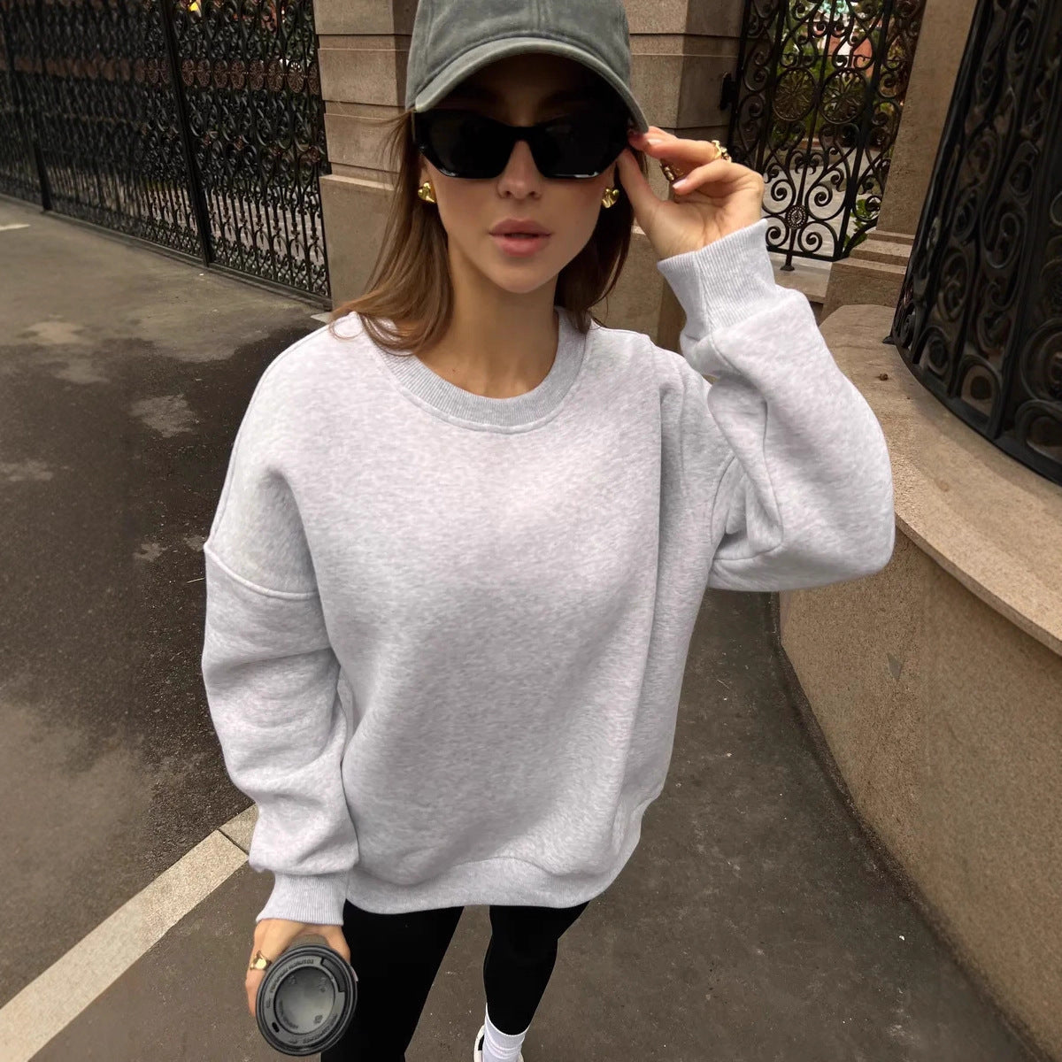 Fashionable Casual Retro Solid-color Thickened Crewneck Sweatshirt
