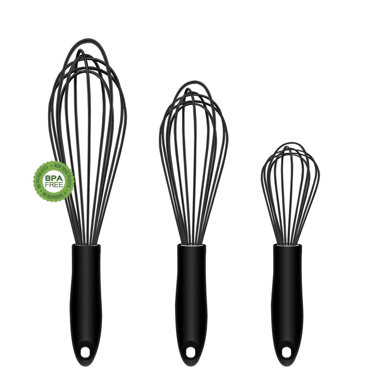 3pcs Food Grade Silicone Whisk, Manual Egg Whisk Mixer, Egg Beater, Household Baking Tools, Kitchen Supplies
