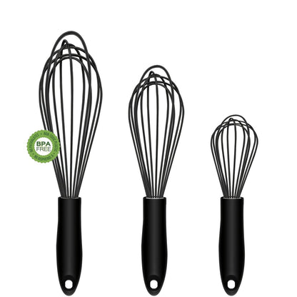 3pcs Food Grade Silicone Whisk, Manual Egg Whisk Mixer, Egg Beater, Household Baking Tools, Kitchen Supplies