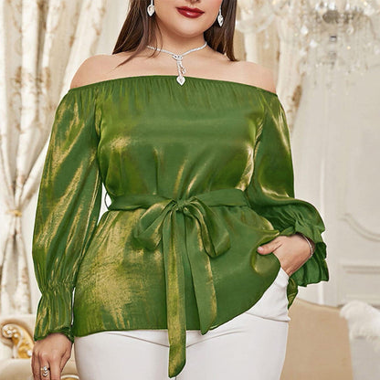 One-shoulder Middle Eastern Lace Blouse Long Sleeve