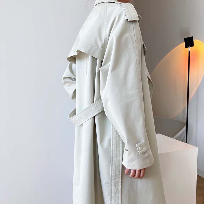 Temperament British Mid Length Over The Knee Windbreaker Women Loose Korean Style Jacket