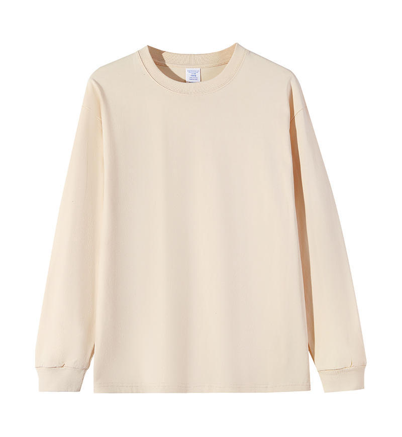 Solid-color Heavyweight Pure Cotton Crew-neck Long-sleeve T-shirt For Women