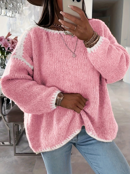 Female Loose And Casual Off-the-shoulder Solid-color Sweater