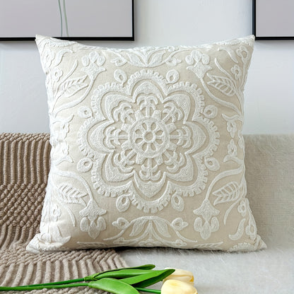 Elegant Floral Mandala Cushion Cover - Contemporary Woven Design with Zipper, Perfect for Any Room, Pillow Not Included