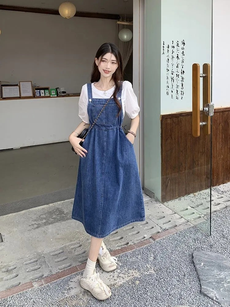 Mid-length Denim Overall Dress For Summer