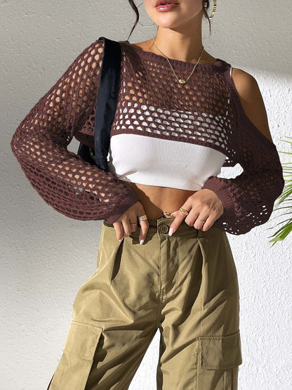 Sexy Navel Hollowed Leisure Mesh Shirt
