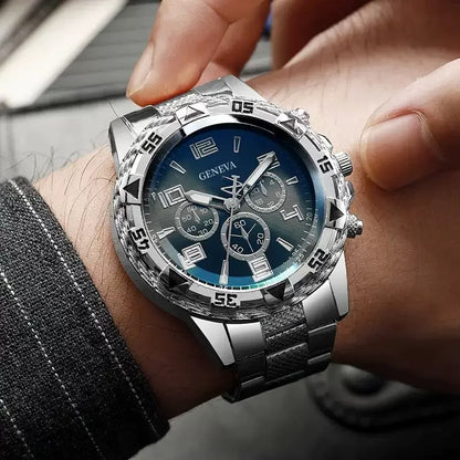 Blue Light Glass Men's Business Steel Belt Quartz Watch