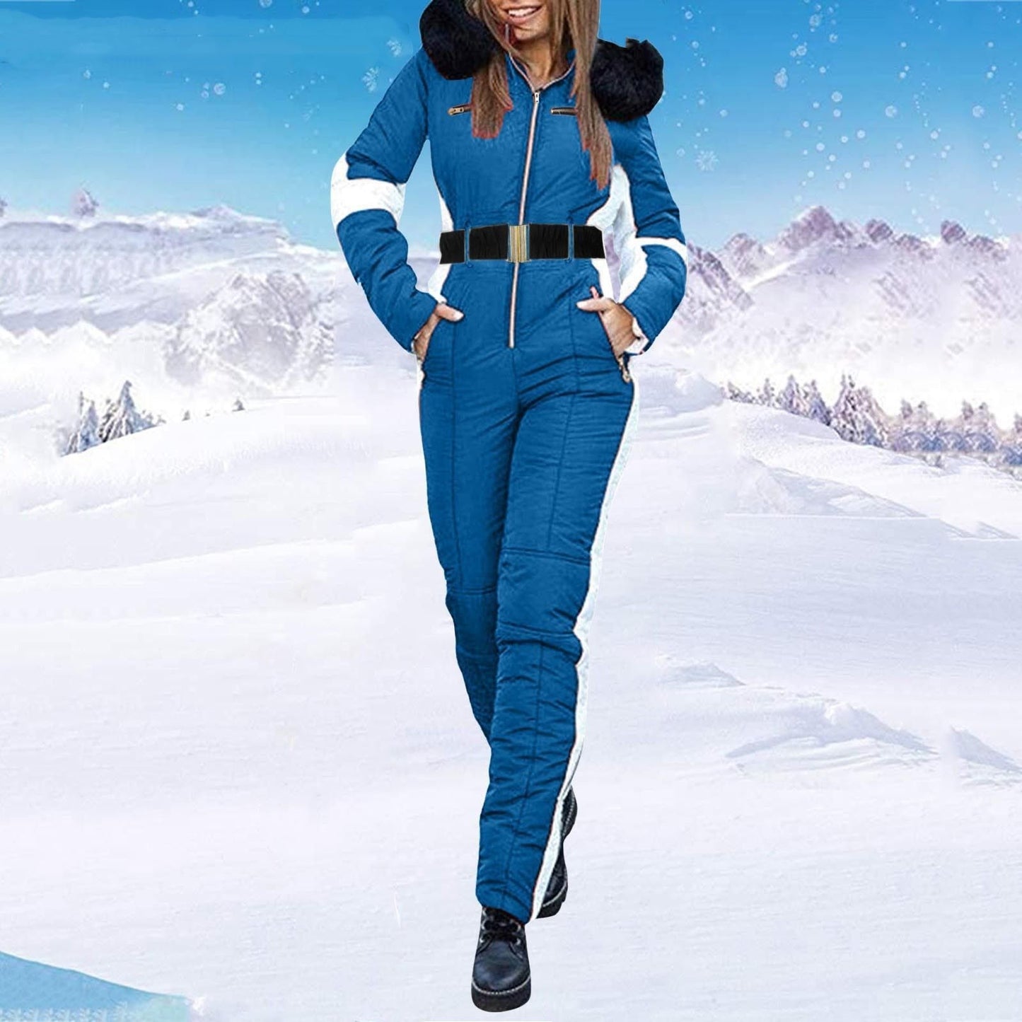 Women's Fashionable Sporty Hooded Ski Suit For Winter