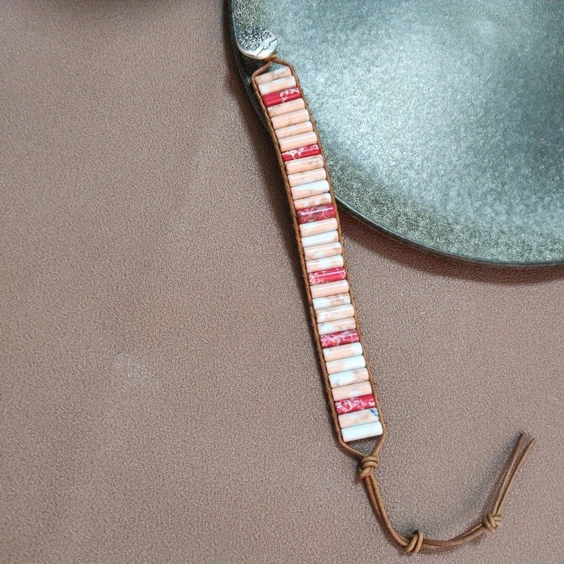 1pc Bohemian Trend Rectangular Cylindrical Colorful Woven Stone Bracelet for Men Jewelry