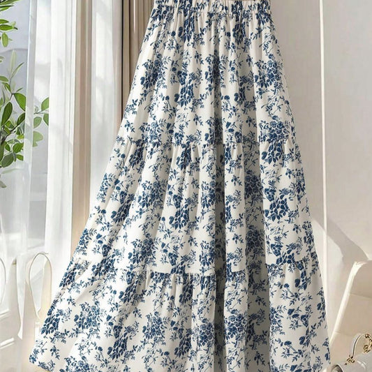 Women's Casual High-Waisted Printed Flared Skirt