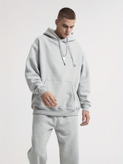 Premium Men's Light Grey Hoodie - Oversized Cotton Blend Hooded Sweatshirt