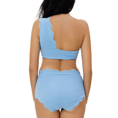 European And American-style Petal-patterned Sexy Off-shoulder High-waist Bikini