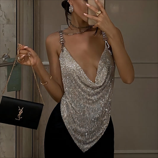 Metal Rhinestone Chain Sexy Suspenders Irregular Vest