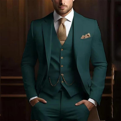 Men's Slim Fit Three-Piece Suit - Jacket, Vest & Trousers Set