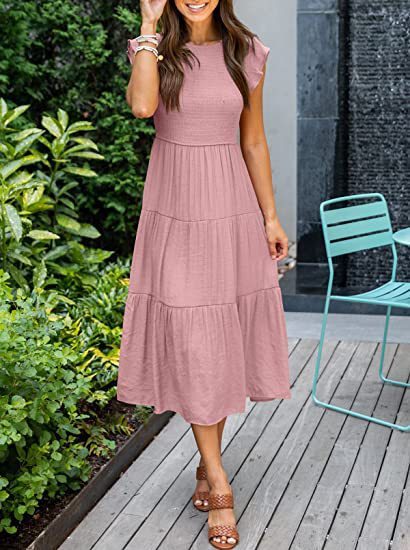 Bohemian Chiffon Midi Dress - Elegant A-Line Short Sleeve Summer Dress for Women | Available in 6 Colors