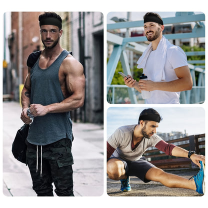 5pcs Sports Headbands For Men, Breathable Mesh Design, Reused & Washed Men's Headband Sweat Bands For Running Yoga Fitness Workout, Ideal Choice For Gifts