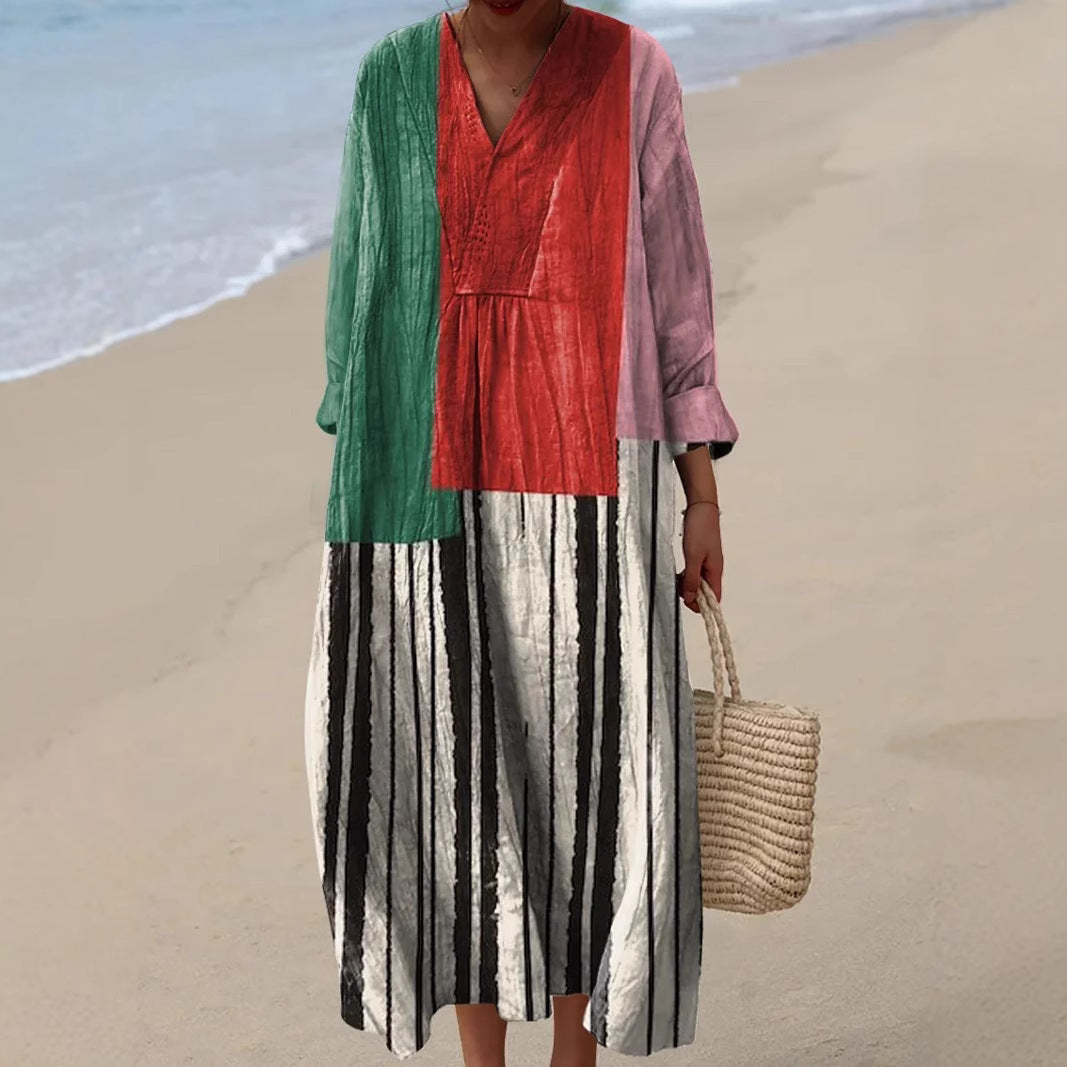 Women's Casual Floral Print Long-Sleeve Shirt Dress