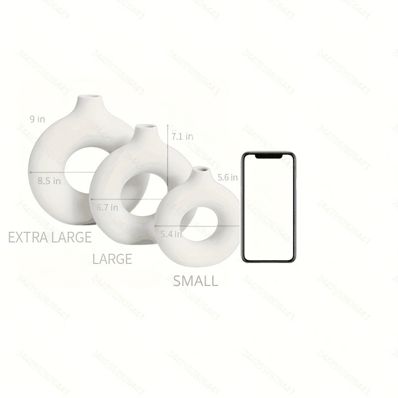 1pc Contemporary Ceramic Vase, Round Circle Design, Creative Ceramic Craft, Living Room Decor, Cross-Border Bestseller, 5.12*5.51inch Decorative Flower Vase