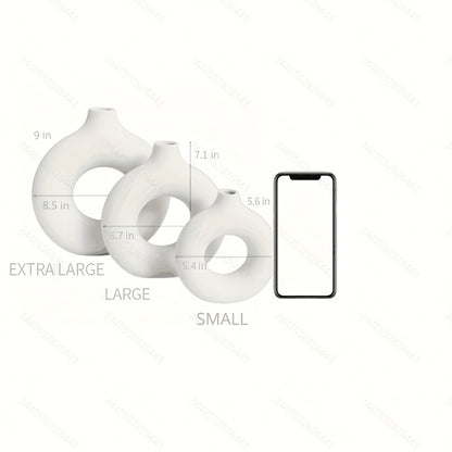 1pc Contemporary Ceramic Vase, Round Circle Design, Creative Ceramic Craft, Living Room Decor, Cross-Border Bestseller, 5.12*5.51inch Decorative Flower Vase