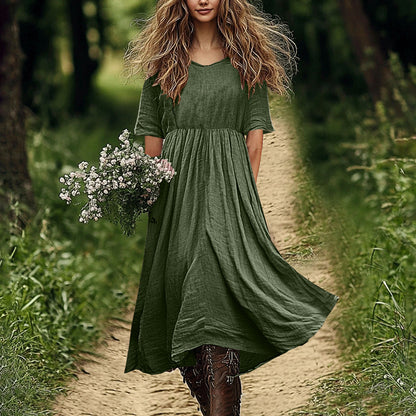 Women's Loose-fitting Solid-color Versatile Casual Cotton-Linen Dress