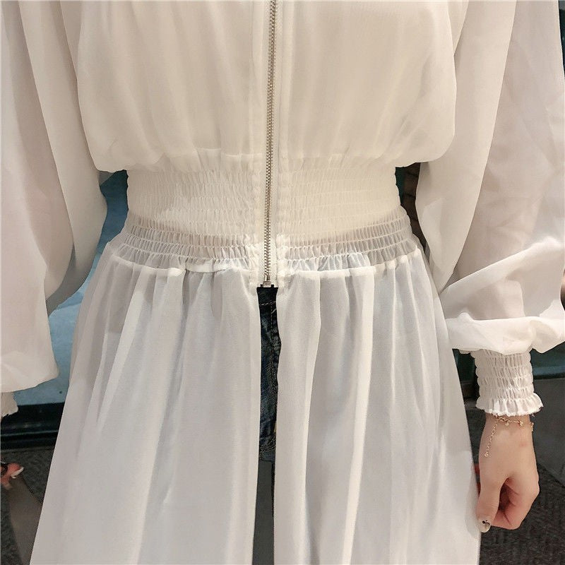 Mid-length Waist-controlled Long Sleeves Women's Coat Chiffon Dress