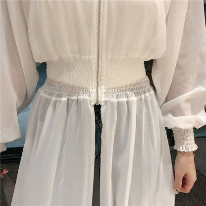 Mid-length Waist-controlled Long Sleeves Women's Coat Chiffon Dress