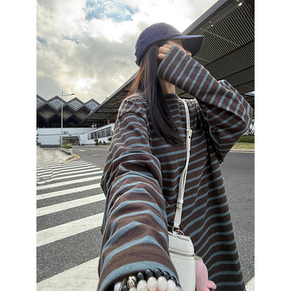 Korean Retro Striped Shoulder Long Sleeves