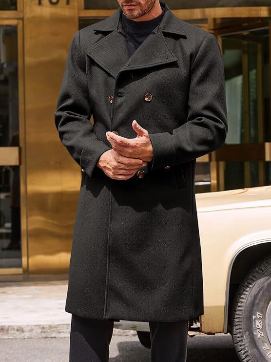 Premium Men's Double-Breasted Woolen Trench Coat - Classic Winter Overcoat