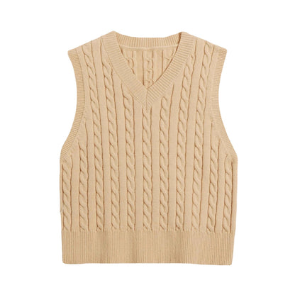 SpringSummer Knitted Cabled Vest Pullover With V-Neck