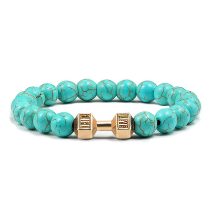 Turquoise Energy Healing Bracelet - Gun Black Barbell Bead Bracelet for Men & Women | Natural Stone Jewelry