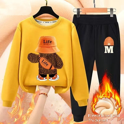 Boys' Winter Casual All-Match Fleece-Lined Thickened Outfit