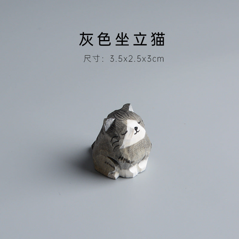 Handmade Wooden Cat Figurine - Artisan Carved Wood Cat Sculpture Home Decor Gift