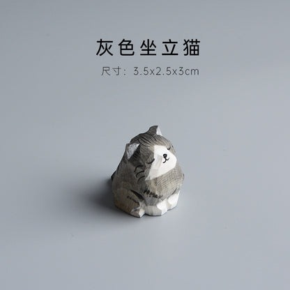 Handmade Wooden Cat Figurine - Artisan Carved Wood Cat Sculpture Home Decor Gift