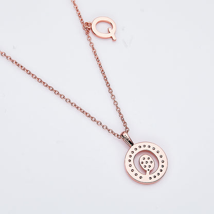 One Of The 26 Letters, Q, Set With Top-quality Moissanite, Luxurious And Fashionable Light Luxury Trend Jewelry, Silver Necklace Pendant S925 Silver Electroplated Rose Gold