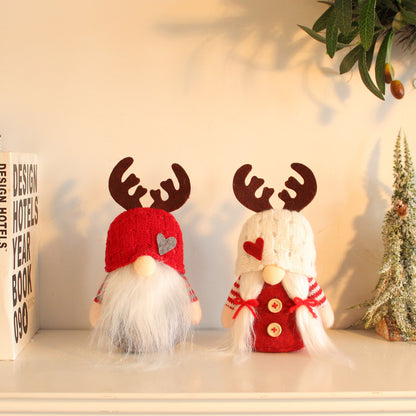 Handmade Scandinavian Christmas Gnome - Rudolf Reindeer Faceless Doll with Knitted Hat & Antlers | Nordic Holiday Table Decoration