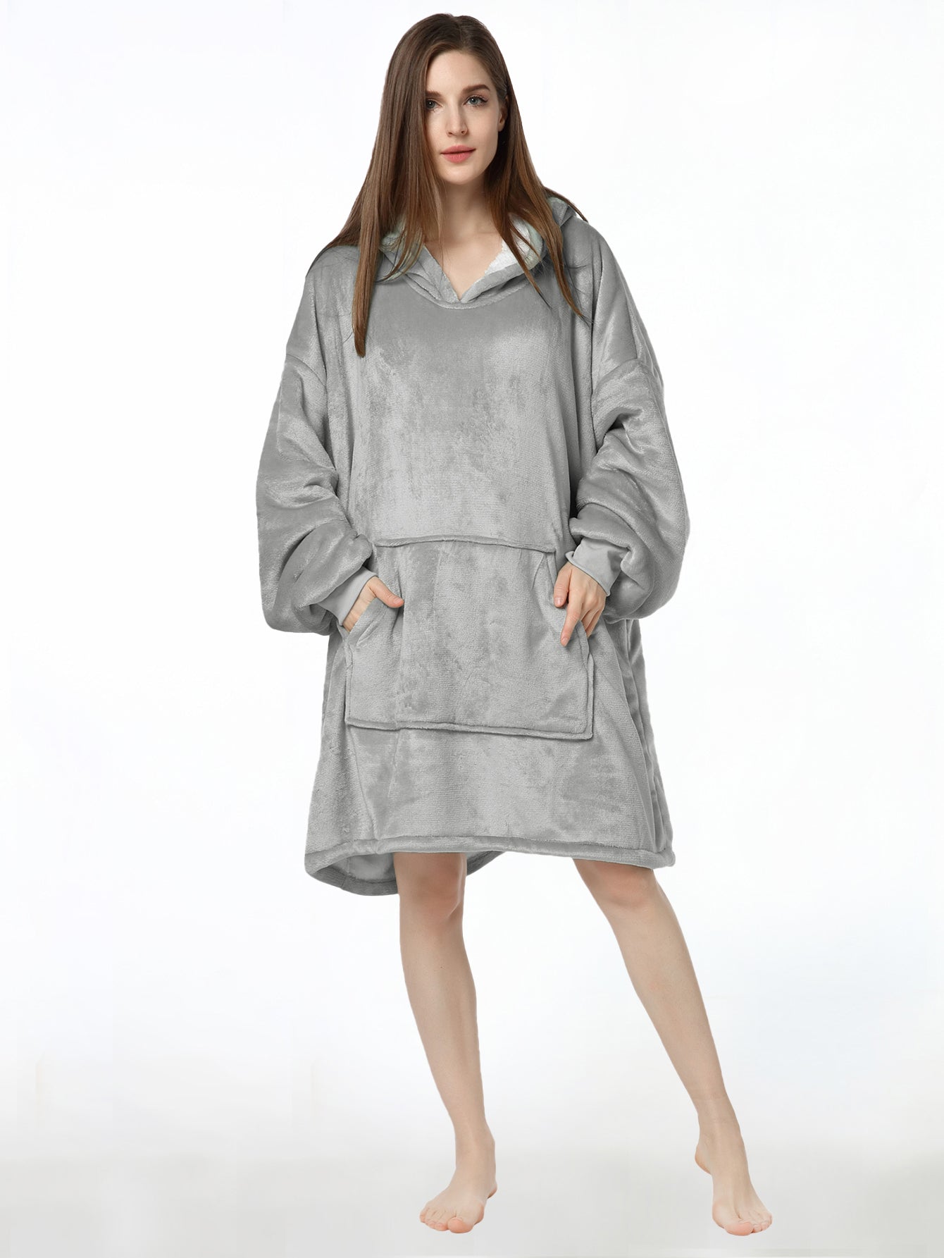RONGTAI Oversized Wearable Pajamas With Big Pockets,Soft Plush Sweatshirt Hooded Popular Tops One Size Fits