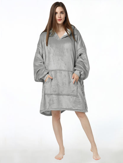 RONGTAI Oversized Wearable Pajamas With Big Pockets,Soft Plush Sweatshirt Hooded Popular Tops One Size Fits