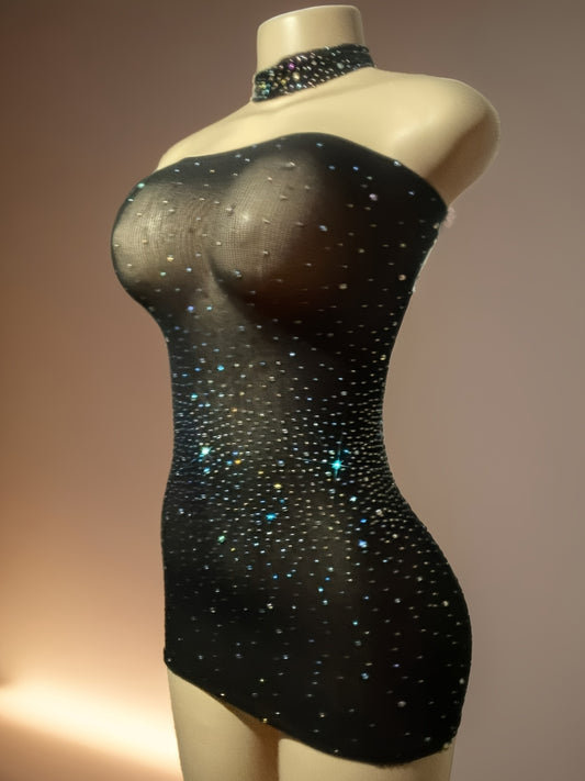 Luxury Rhinestone Bodycon Dress - Sparkly Semi-Sheer Evening Party Dress for Women