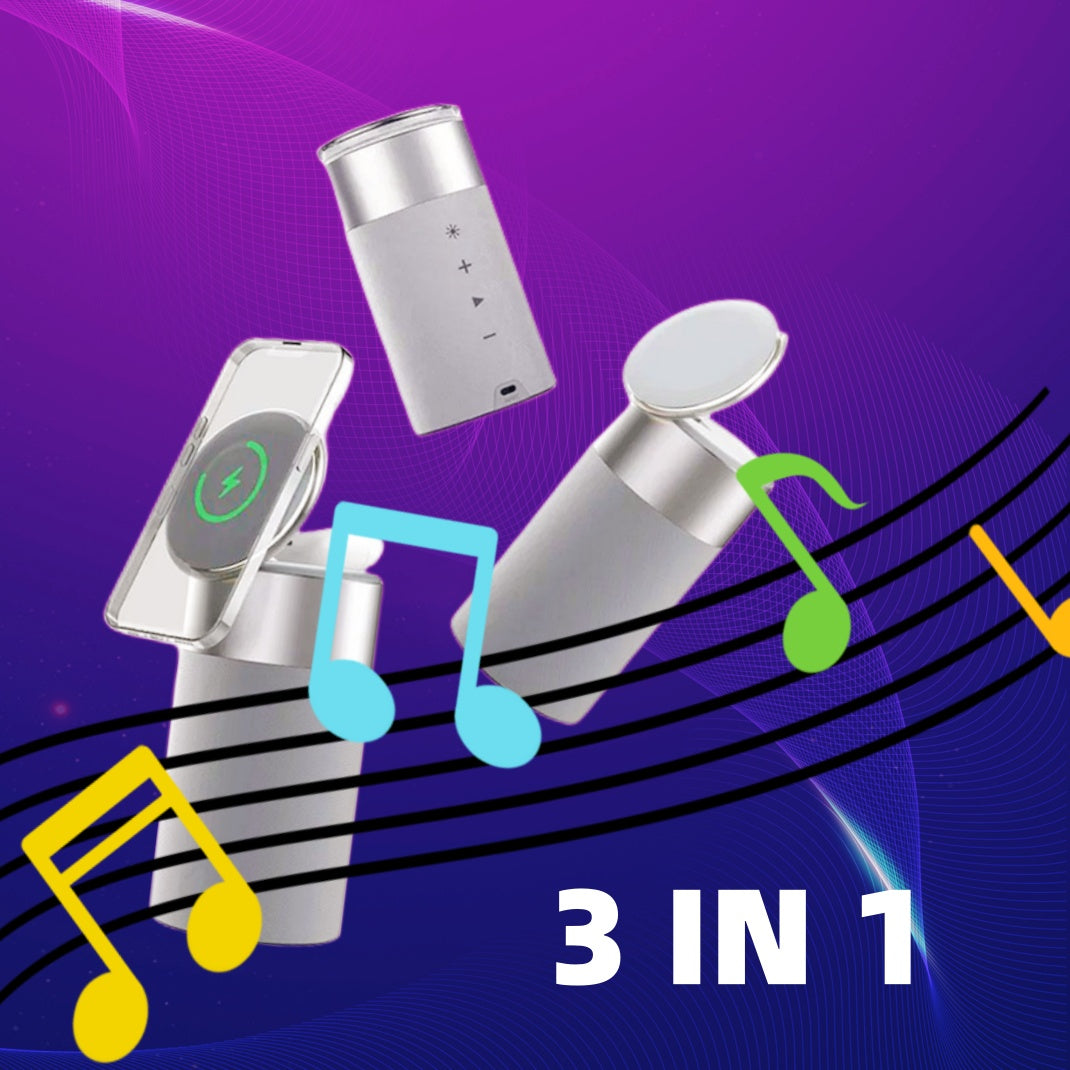 3-in-1 Kabellose Ladestation mit Bluetooth-Lautsprecher und LED-Lampe | iPhone AirPods Ladegerät