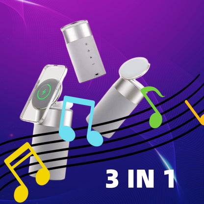 3-in-1 Kabellose Ladestation mit Bluetooth-Lautsprecher und LED-Lampe | iPhone AirPods Ladegerät