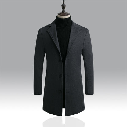 Long trench coat men's Korean style slim woolen coat