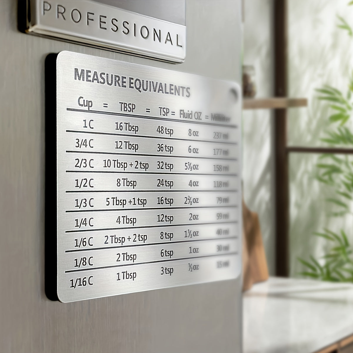 [1pc Magnetic Fridge Magnet Scale] 1pc Stainless Steel Fridge Magnet, With Magnetic Scale Plate, Common Unit Conversion Comparison Table 4.3in/3.3in