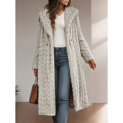 Fashion Long Solid Color Long Sleeve Hooded Wool Women's Coat