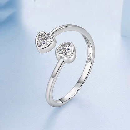 S925 Sterling Silver Double Heart-shaped Open Ring Valentine's Day Gift Heart-shaped Ring