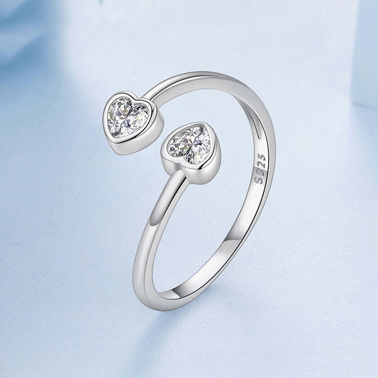 S925 Sterling Silver Double Heart-shaped Open Ring Valentine's Day Gift Heart-shaped Ring