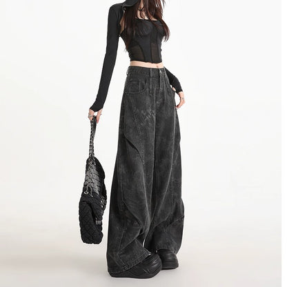 Women's Plus-Size Printed Pleated Straight-Leg Floor-Length Wide-Leg Pants