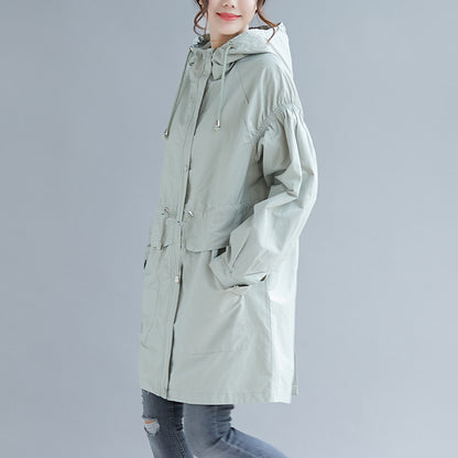 Large size autumn 200 kg Korean loose mid-length hooded trench coat